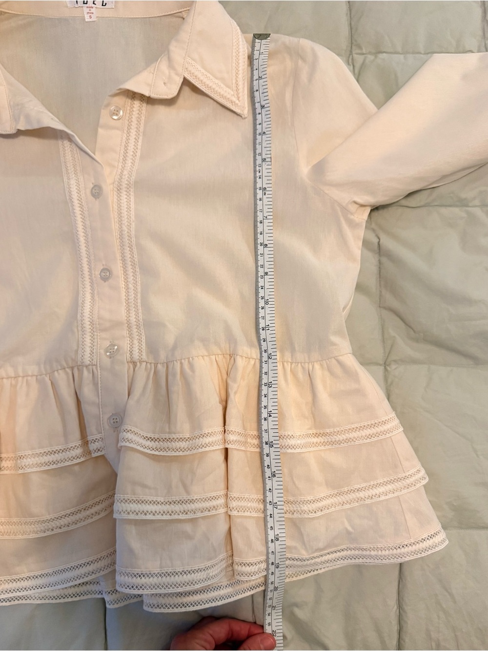 TCEC Cream Tiered Peplum Ruffle Blouse 100% Cotton Size Small - Picture 11 of 14